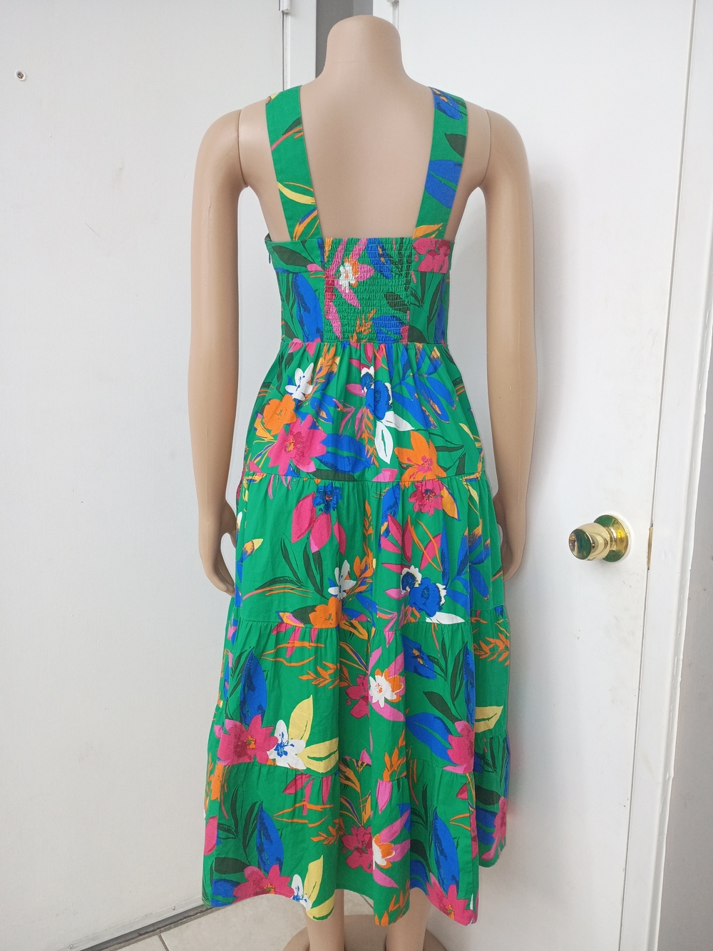 J. Crew Green Floral Halter Midi Dress with Pink, Blue & Orange Accents - Picture 5 of 15